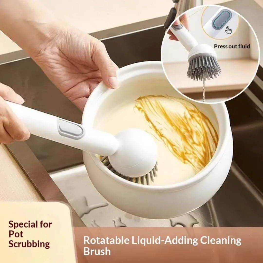 Dish Cleaning Scrub Brush with Built-in Soap Liquid Dispenser