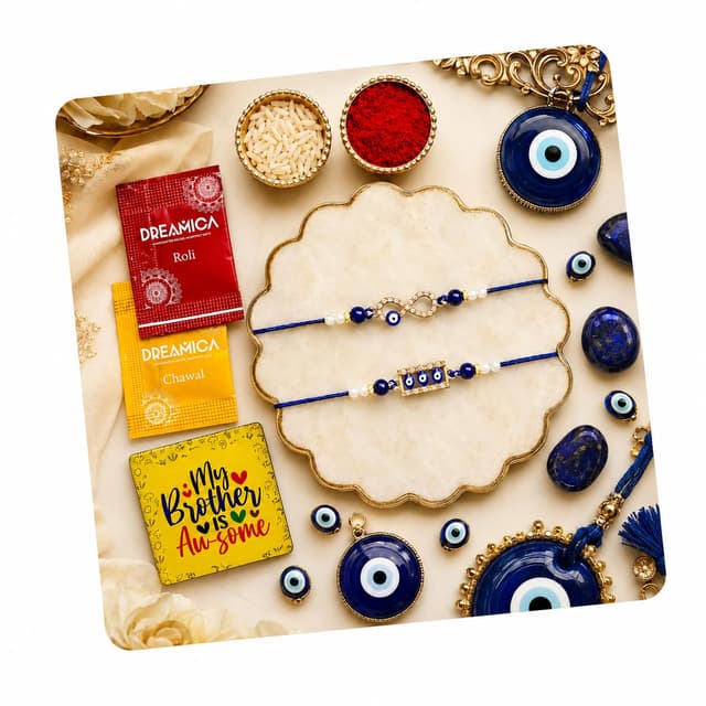 Dreamica Designer Peacock Meenakari Rakhi Gift Combo with Roli Chawal & Card