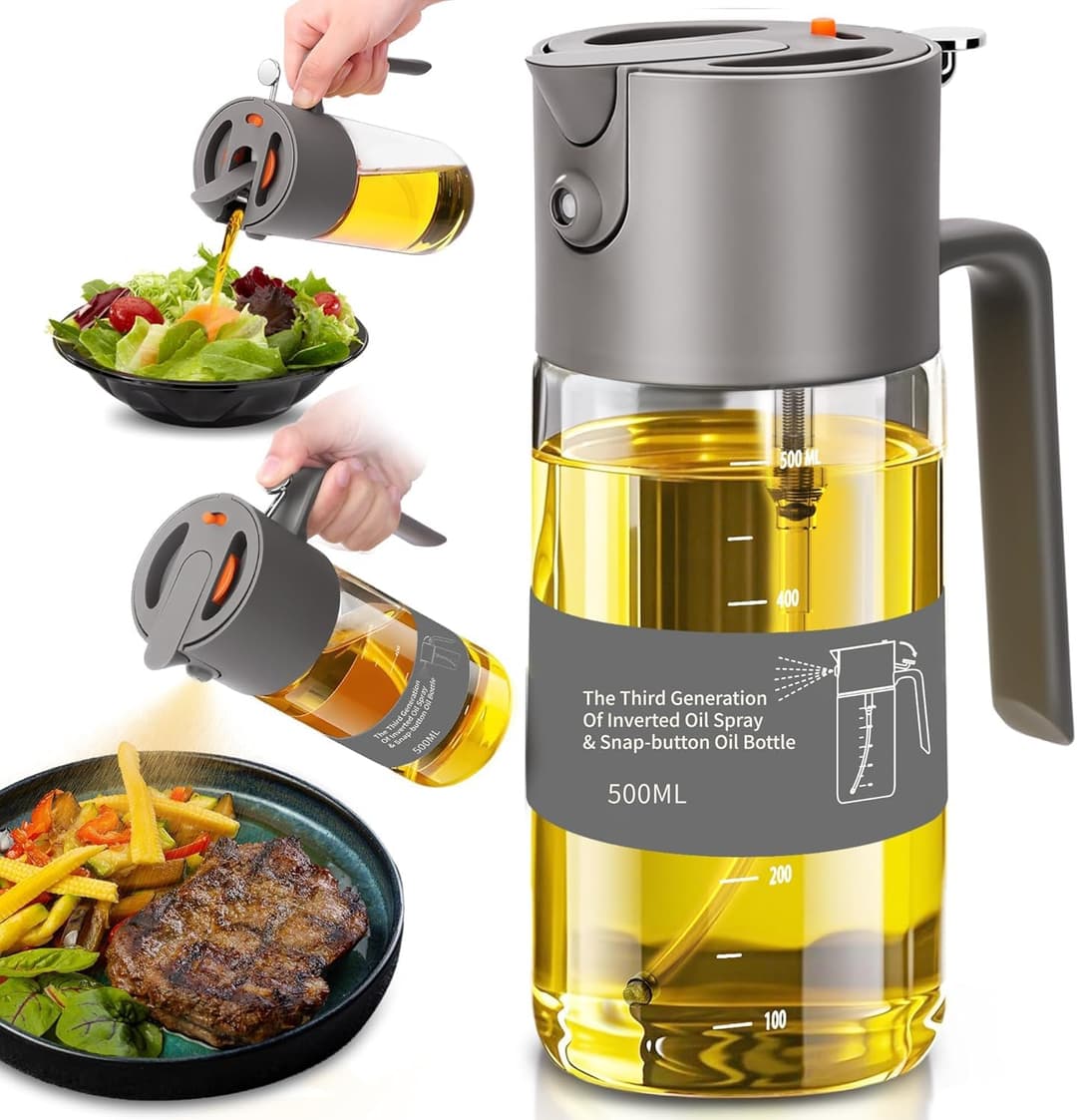 TALLIN 500ml 2-in-1 Glass Oil Sprayer & Dispenser Bottle with Trigger